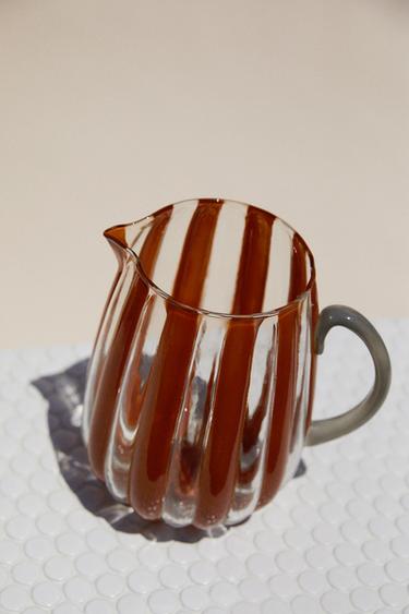 STRIPED GLASS JUG WITH CONTRAST HANDLE - Brown by Zara