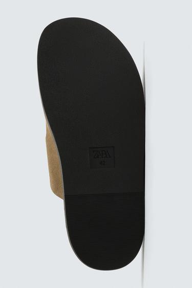 Zara DOUBLE STRAP LEATHER SANDALS - Beige