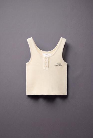 TOP WAFFLE TEXTO - Amarillo de Zara