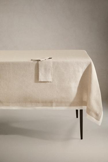 DOUBLE-FABRIC LINEN TABLECLOTH - Light beige by Zara