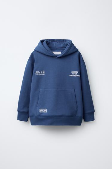 SUDADERA CAPUCHA TEXTOS - Azul de Zara