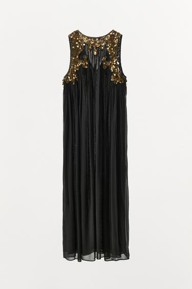 ROBE PLISSÉE EN CRÊPE GEORGETTE ET PAILLETTES - Noir de Zara - Image 3