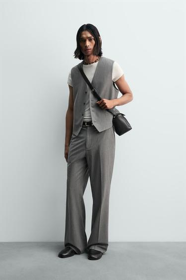 بنطلون بدلة FLARE بخطوط - رمادي by Zara
