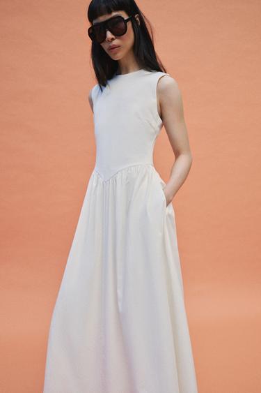 CONTRAST MIDI DRESS - Ecru by Zara - Image 8