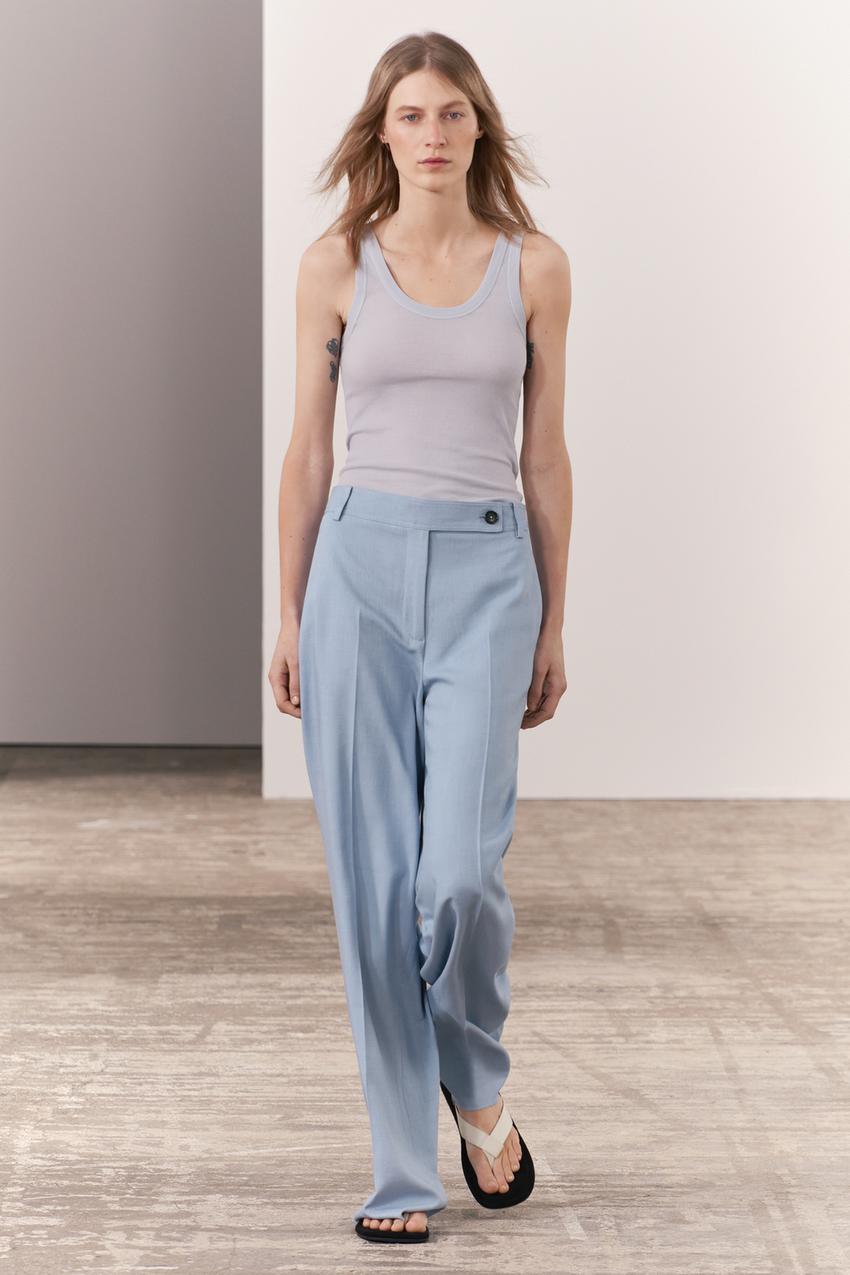 Zara Womens Jogger Waist Dress Pants Size M Light Blue Straight