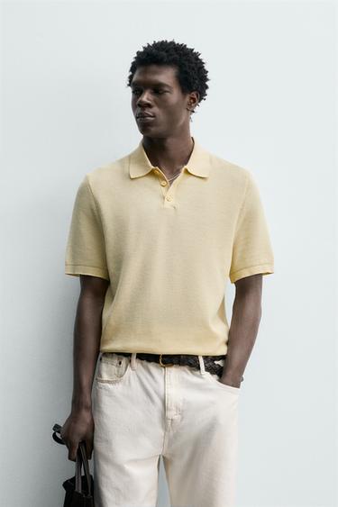 REGULAR FIT PIQUÉ KNIT POLO SHIRT - Light yellow by Zara