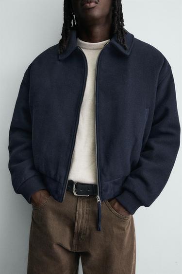 CROPPED FIT PADDED CLOTH JACKET - Navy blue by Zara - Image 4