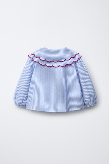 STRIPED SHIRT WITH DOUBLE COLLAR - Blue by Zara - Image 1