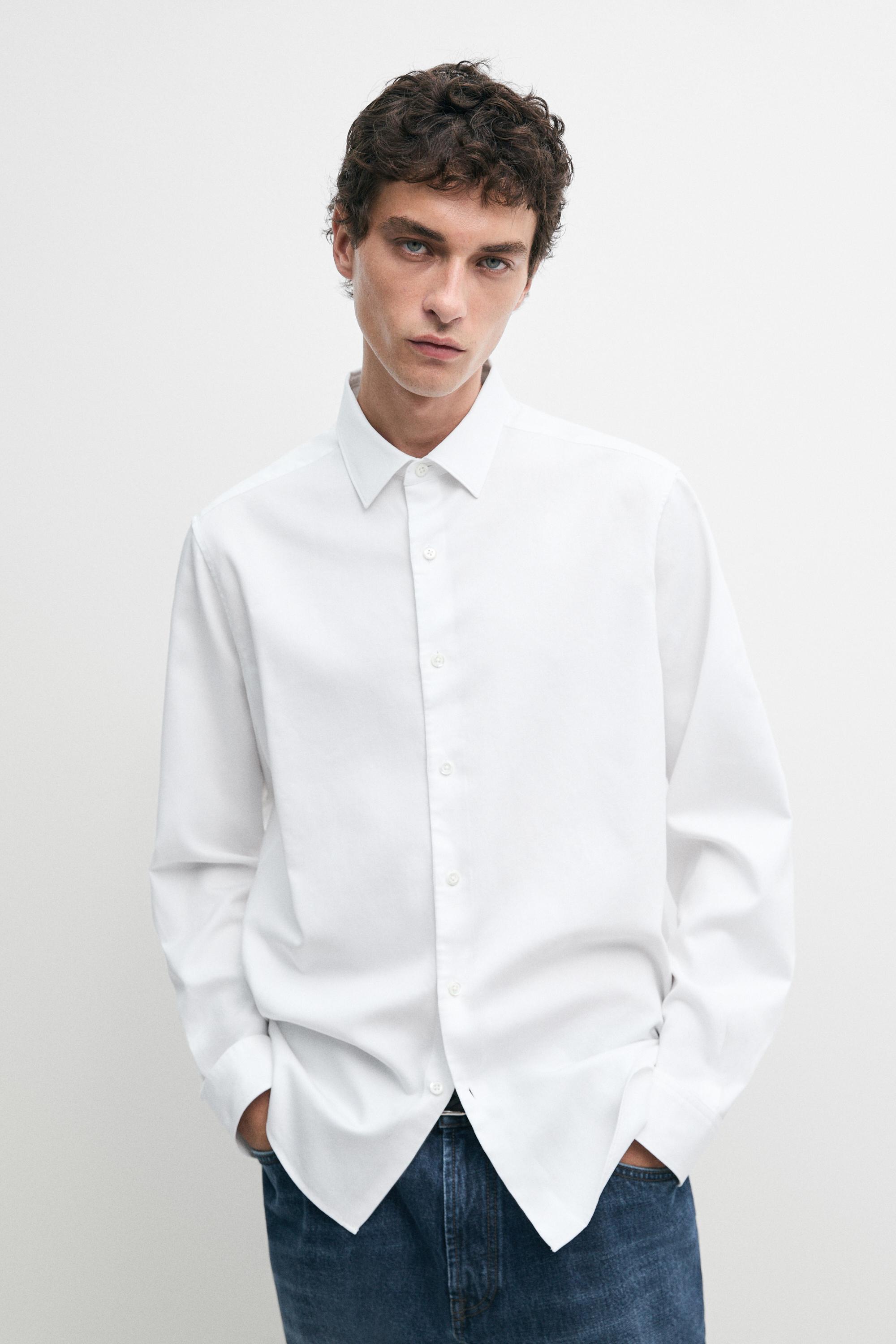 Textured 100% cotton shirt — White