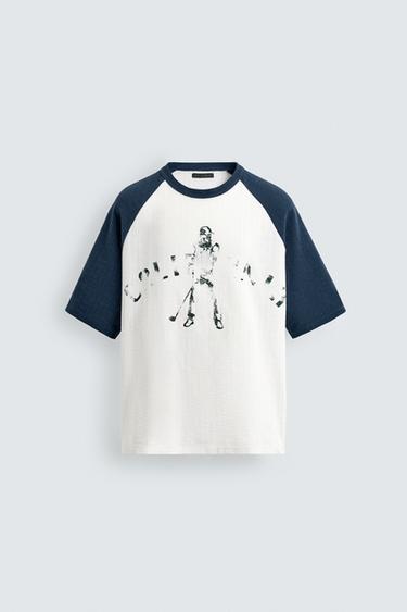 Zara MAJICA OD ŽERSEJA SA PRINTOM U BLOKOVIMA BOJA – Ekru