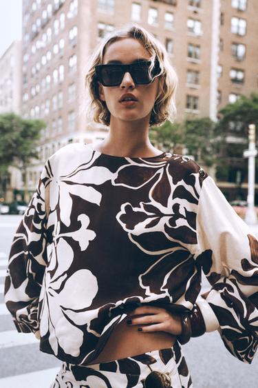 FLORAL PRINTED TOP - Ecru / Brown by Zara - Image 1