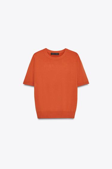 TOP BÁSICO PUNTO MANGA CORTA - Naranja quemado de Zara