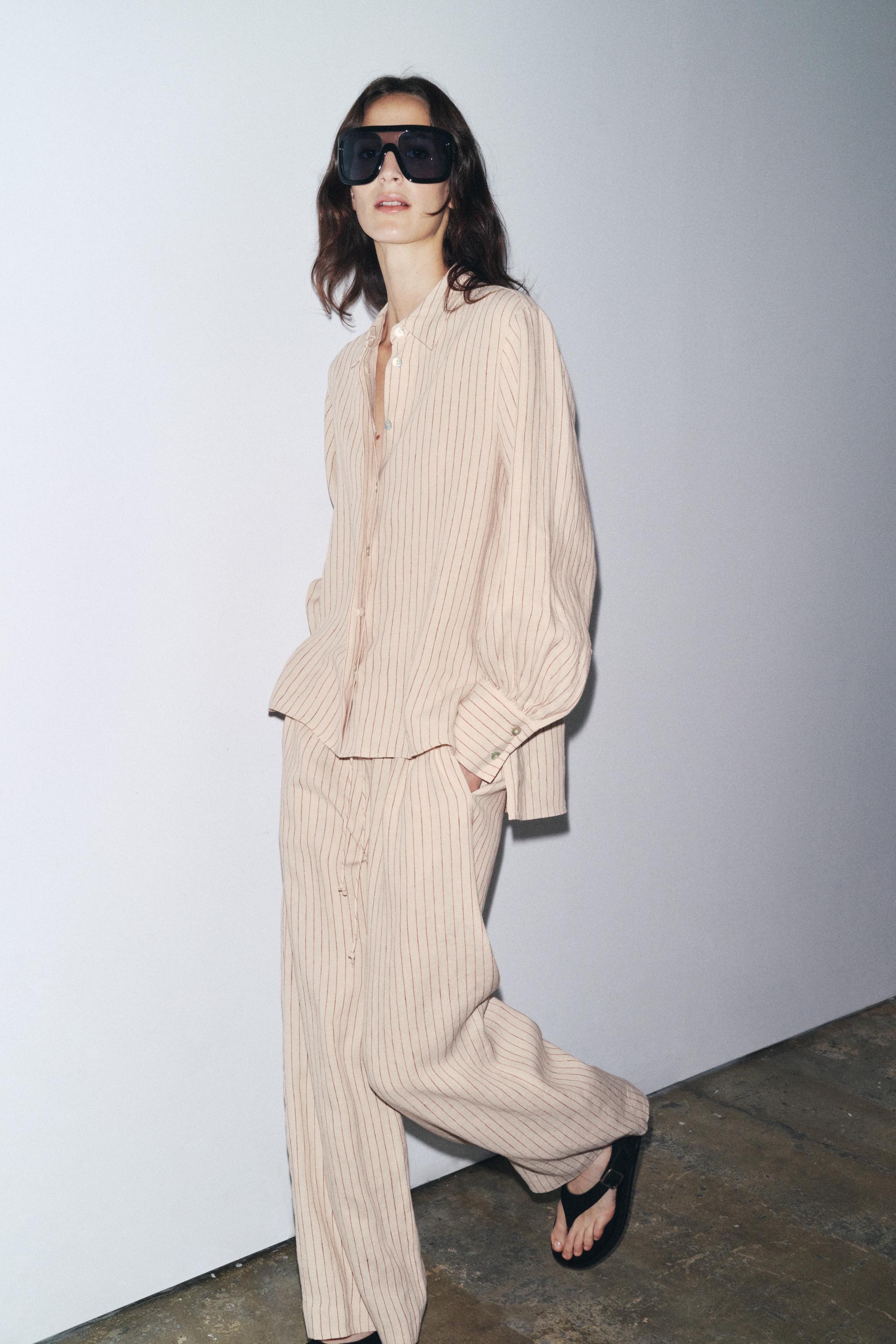 100% LINEN PANTS ZW COLLECTION - Red Stripe | ZARA United States