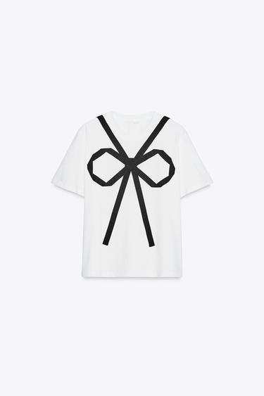 T-SHIRT WITH CONTRAST BOW - White by Zara