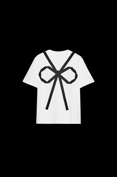 T-SHIRT WITH CONTRAST BOW - White by Zara - Image 0