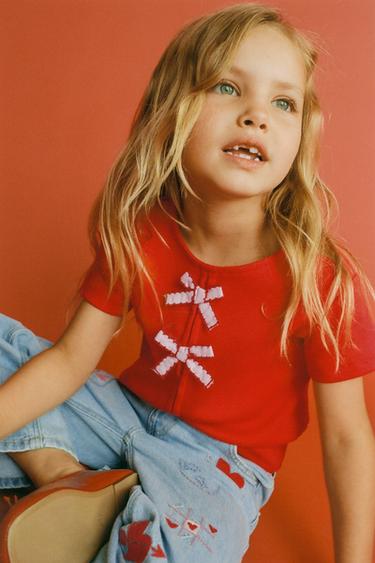 T-SHIRT CANELADA COM LAÇOS - Vermelho da Zara