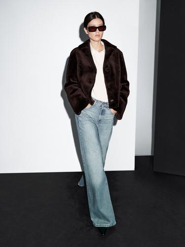 Zara Short lambskin mouton jacket - Brown - Image 0