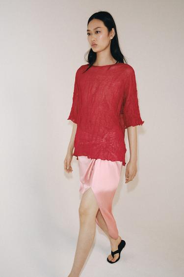 TOP EN MAILLE EFFET FROISSÉ - Rouge moyen de Zara - Image 5