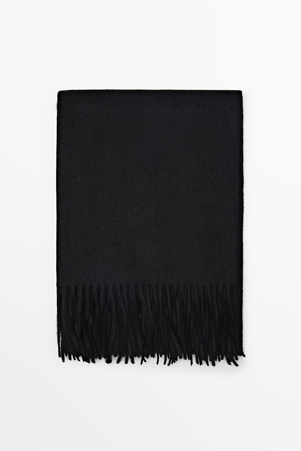 Wool blend scarf with fringing — Black