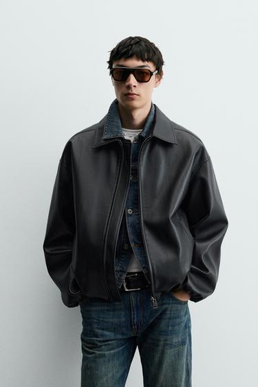 LEATHER EFFECT BOMBER JACKET - Black by Zara