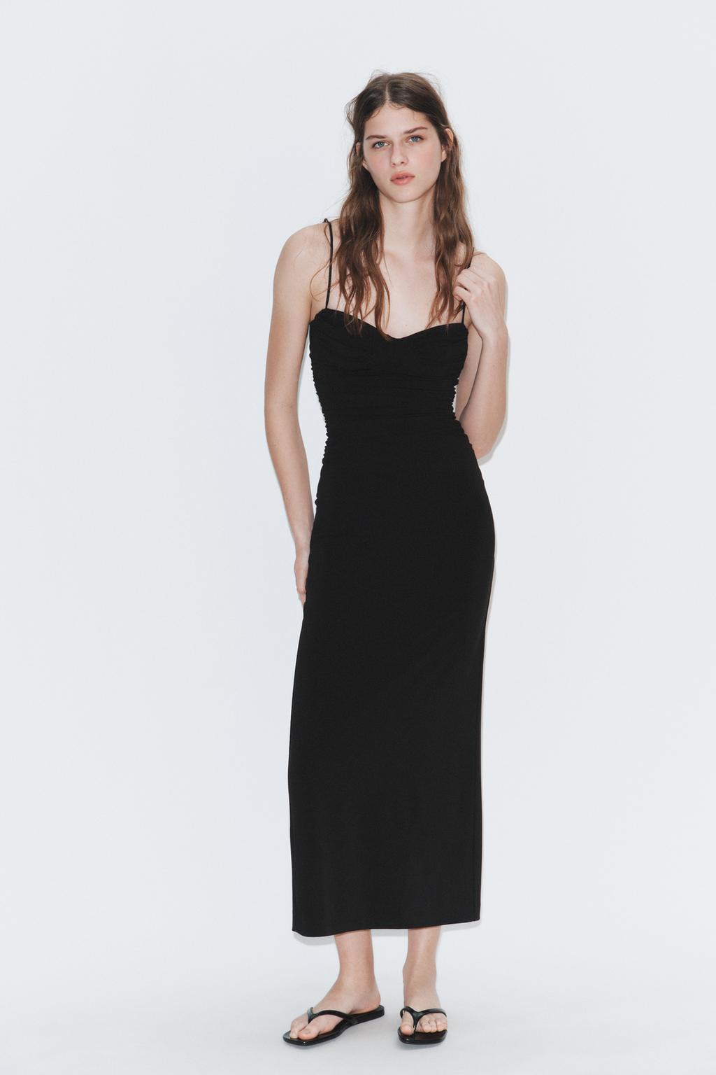 RUCHED STRAPPY MIDI DRESS