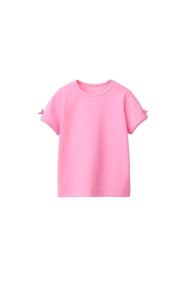 RIBBED T-SHIRT WITH BOWS - Pink by Zara