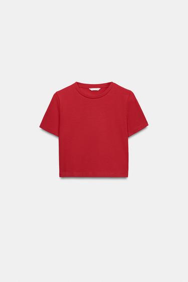 Zara SHORT SLEEVE CROPPED TOP - Red