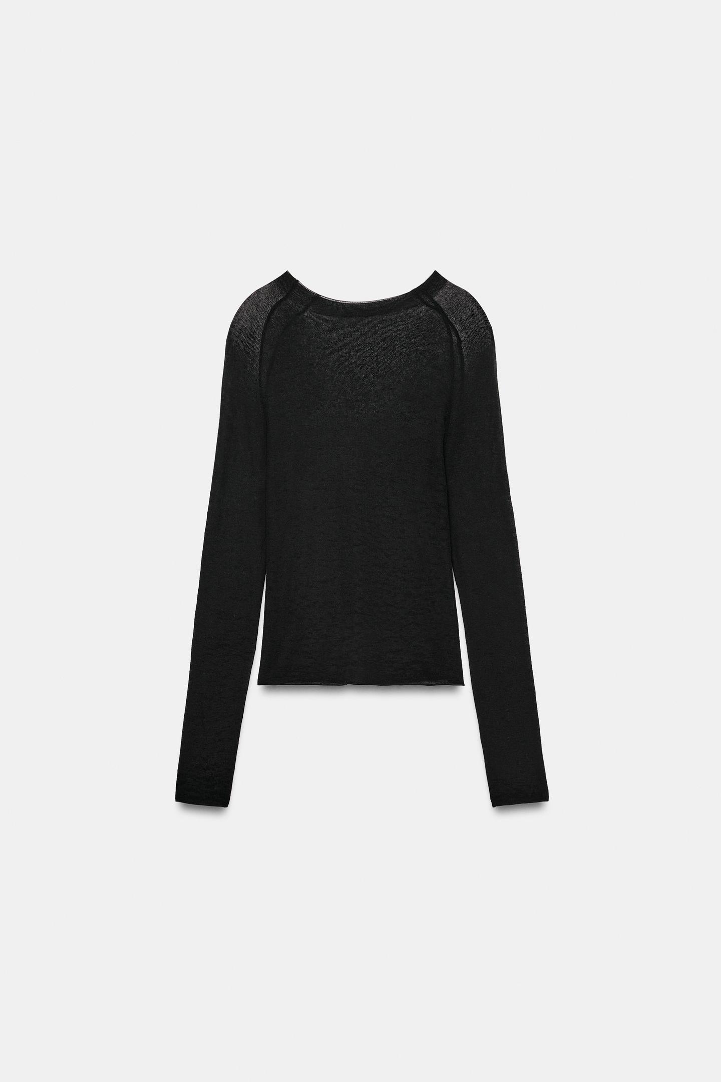 Женский топ Zara Fine-Knit Top, цвет: Чёрный — фото 7