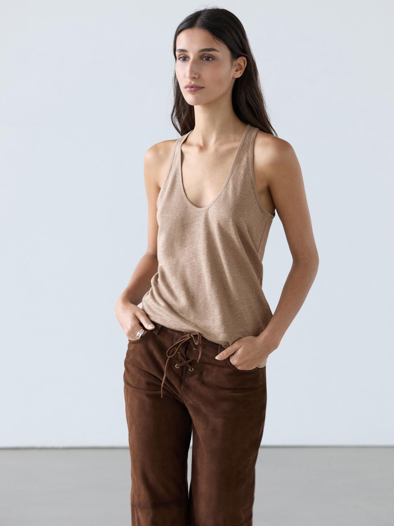 Flowing 100% linen top — Stone
