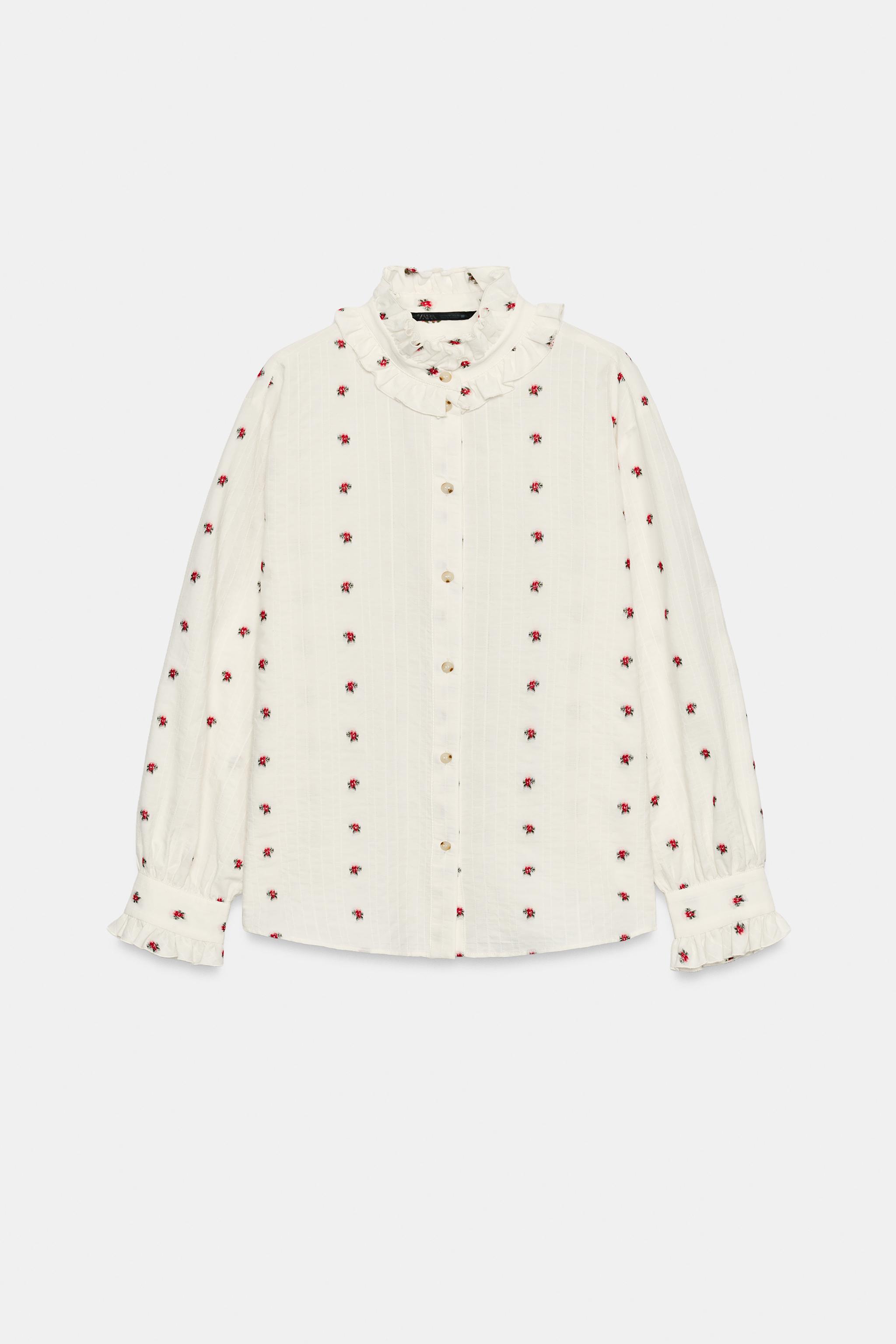 CHEMISE JACQUARD FLORALE À VOLANTS