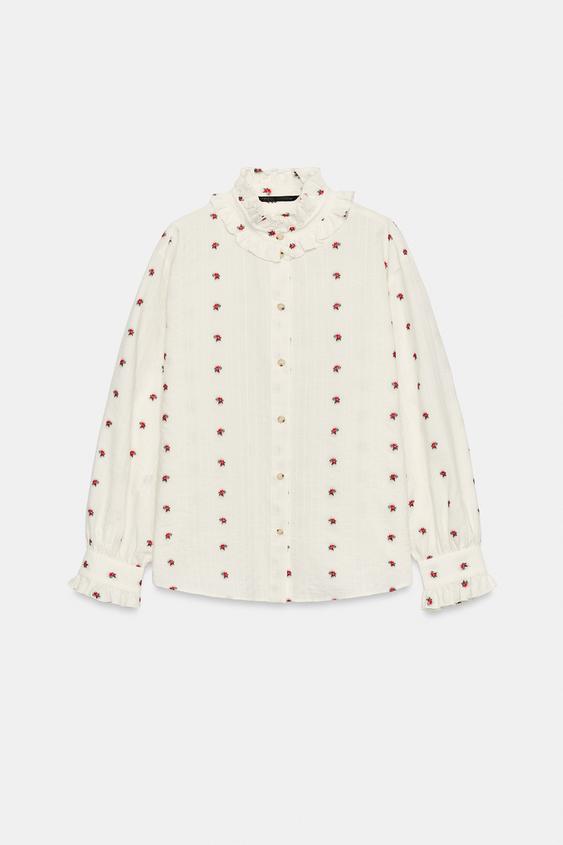 ŽAKÁROVÁ BLŮZA S KVĚTINAMI A VOLÁNY - Přírodní / Červená od Zara - Obrázek 0