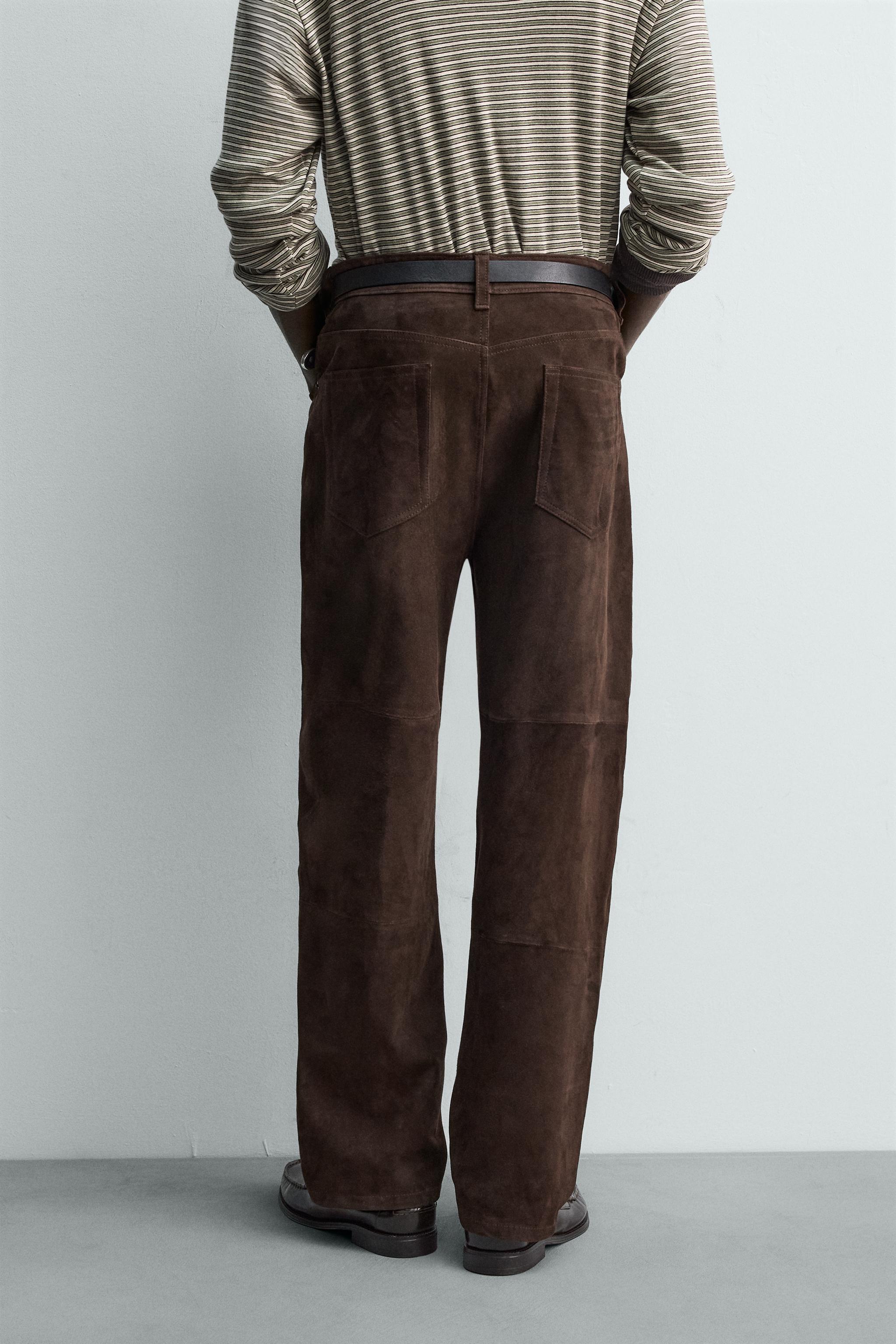 PANTALON STRAIGHT FIT CUIR DAIM