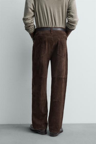 PANTALON STRAIGHT FIT CUIR DAIM - Marron foncé de Zara - Image 2