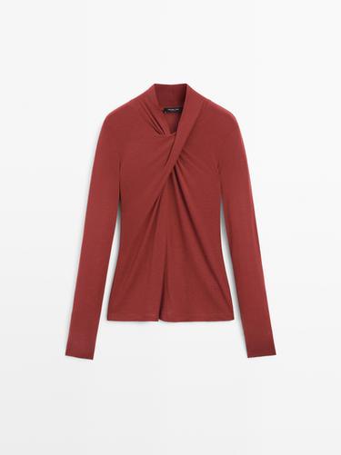 Zara Lyocell and wool crossover top - Dark red