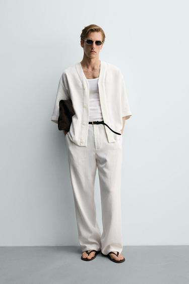 Zara 嫘縈麻混紡休閒長褲 - 磨白色