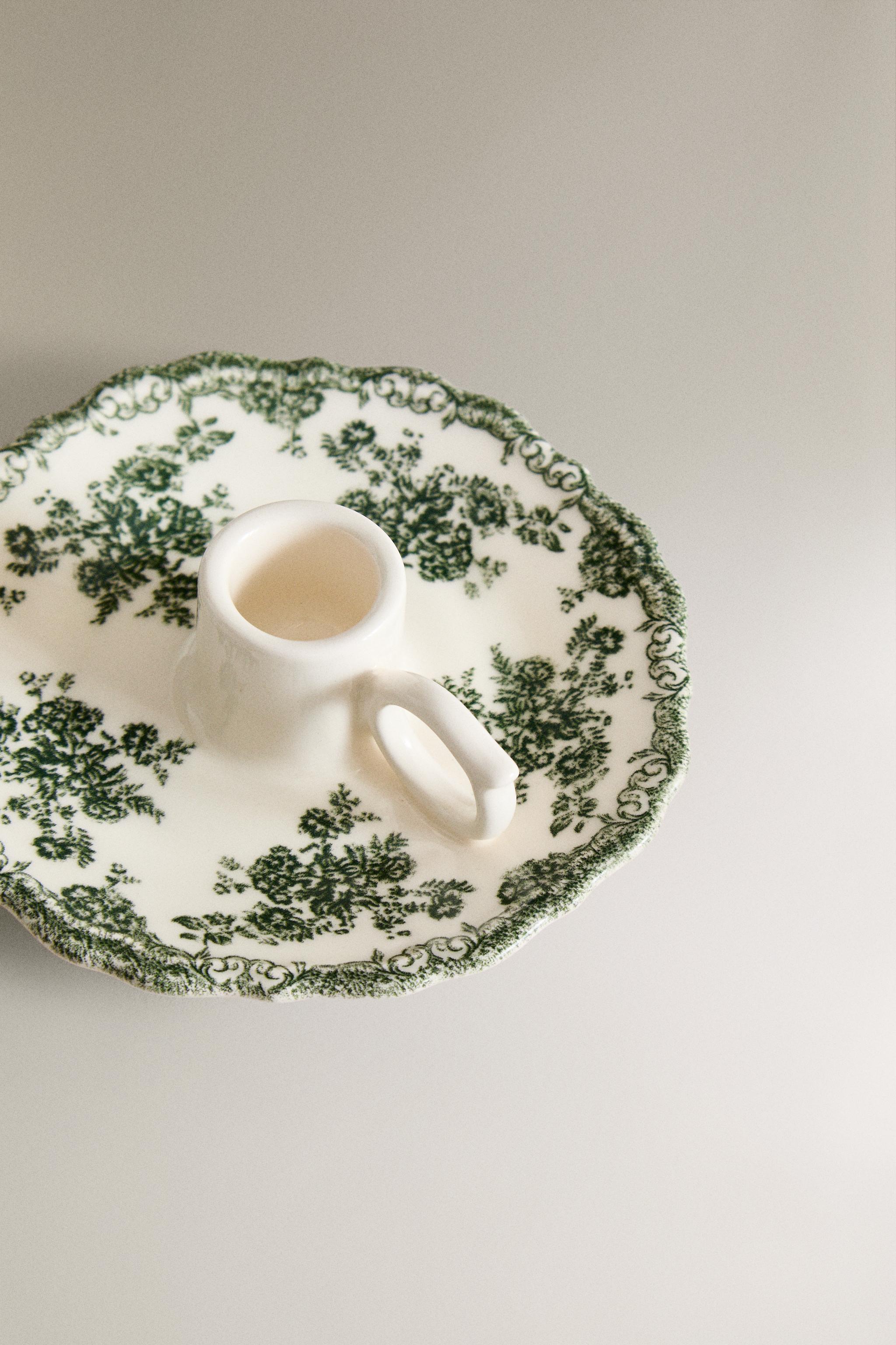 FLORAL EARTHENWARE CANDLEHOLDER - Dark olive | ZARA United States