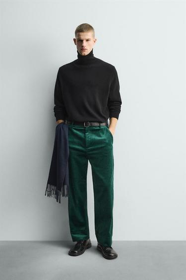 RELAXED FIT CORDUROY TROUSERS - GREEN by Zara - Image 0