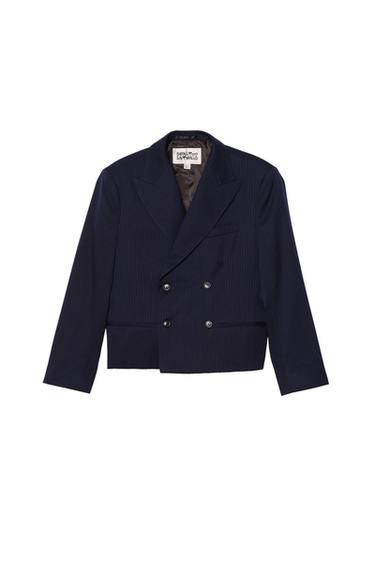 Zara 細條紋短版西裝外套 - 海藍色