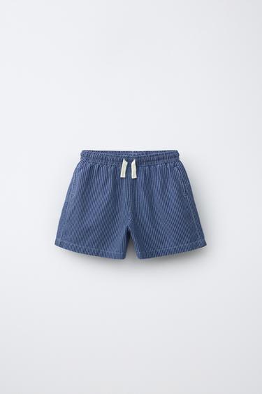 STRIPED LOOSE-FITTING DENIM BERMUDA SHORTS - Indigo by Zara