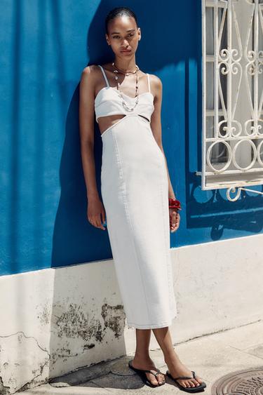 Z1975 MIDI DENIM CUT OUT DRESS - White by Zara