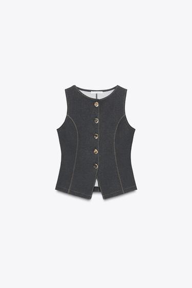 TOP GILET BOUTONS - Noir de Zara - Image 5