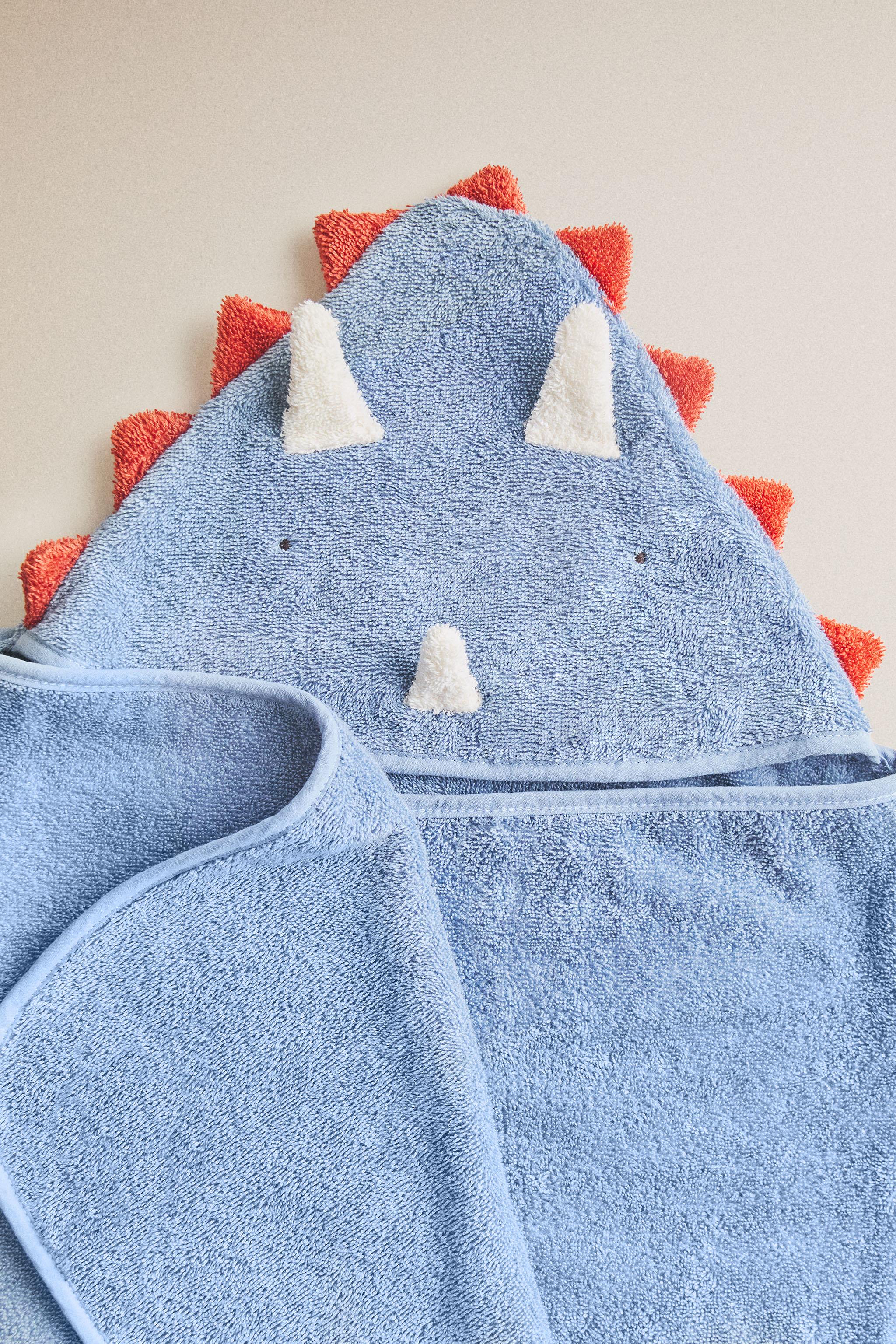 KIDS DINOSAUR HOODED BATH TOWEL — Blue