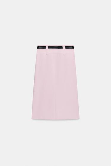 BELTED PENCIL MIDI SKIRT - Pink by Zara - Image 8