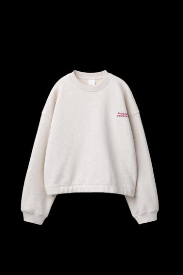 Zara SWEATSHIRT AND PLUSH PANTS SET WITH TEXT PRINT - Sand / Marl