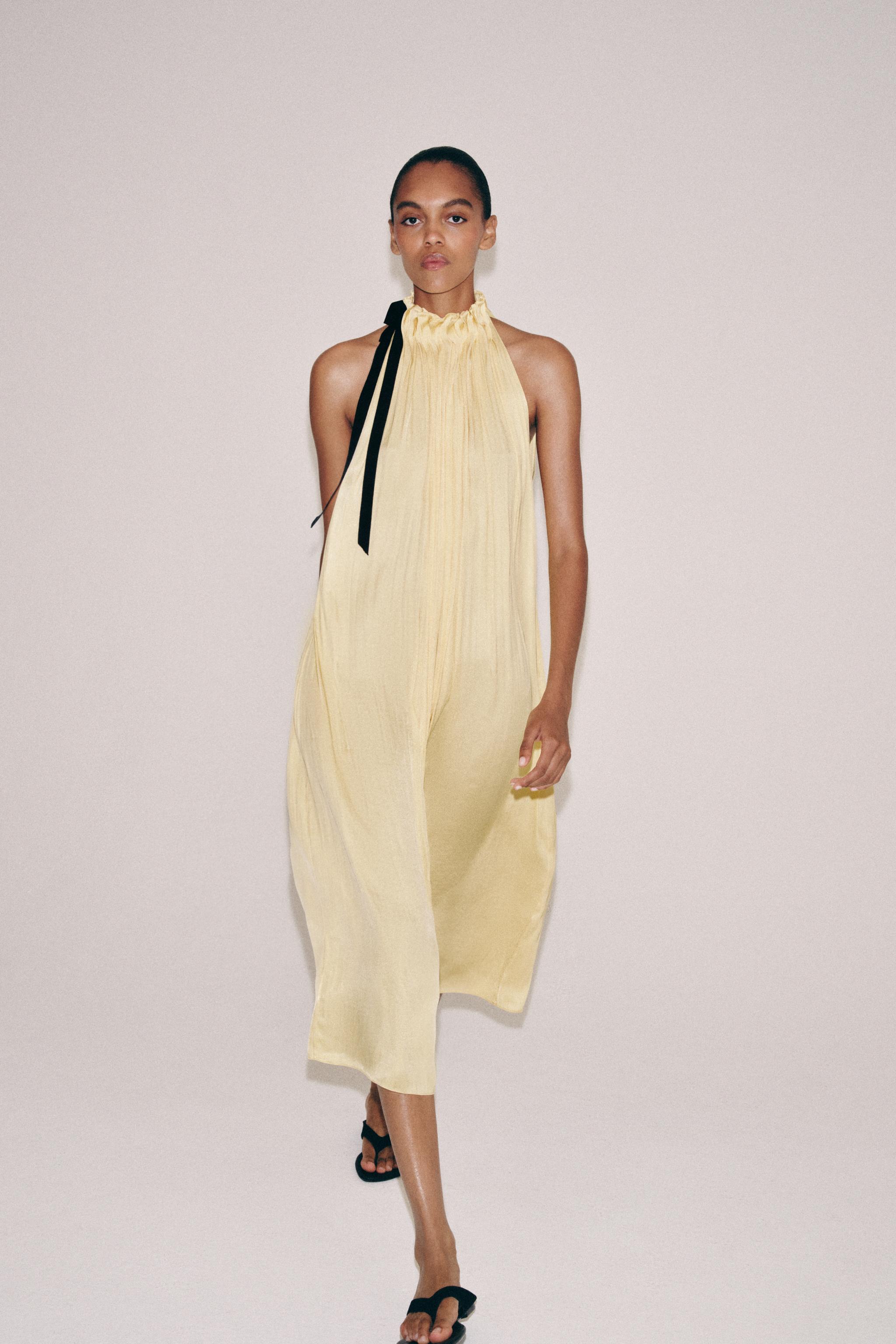 ZW COLLECTION ホルターネックサテンワンピース - イエロー | ZARA