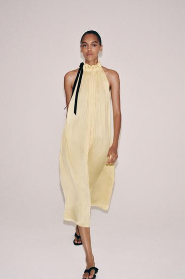 ZW COLLECTION SATIN HALTER DRESS - Yellow by Zara - Image 5