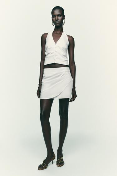 Zara PLEATED WRAP SKORT - White - Image 0