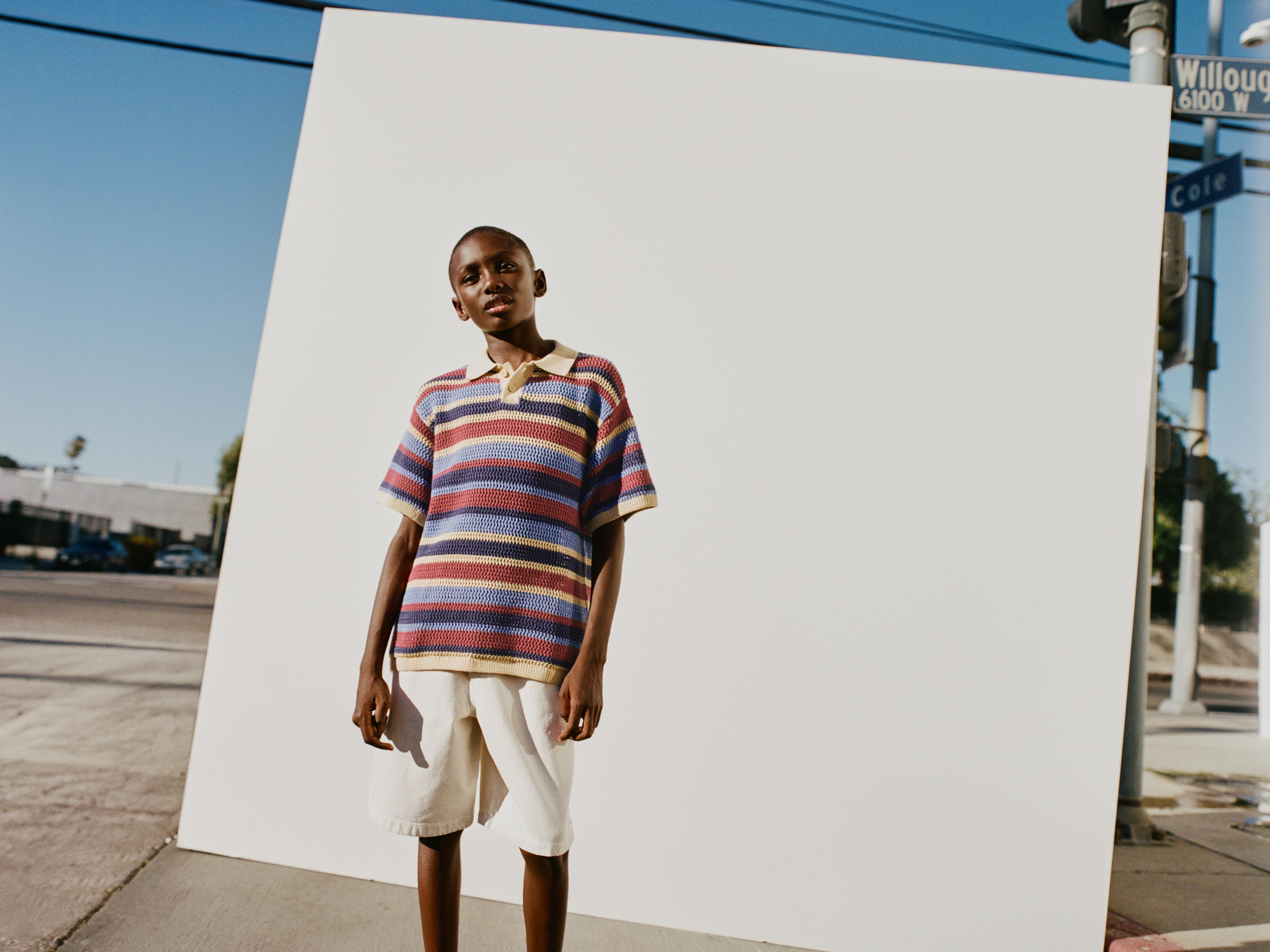 STRIPED CROCHET KNIT POLO