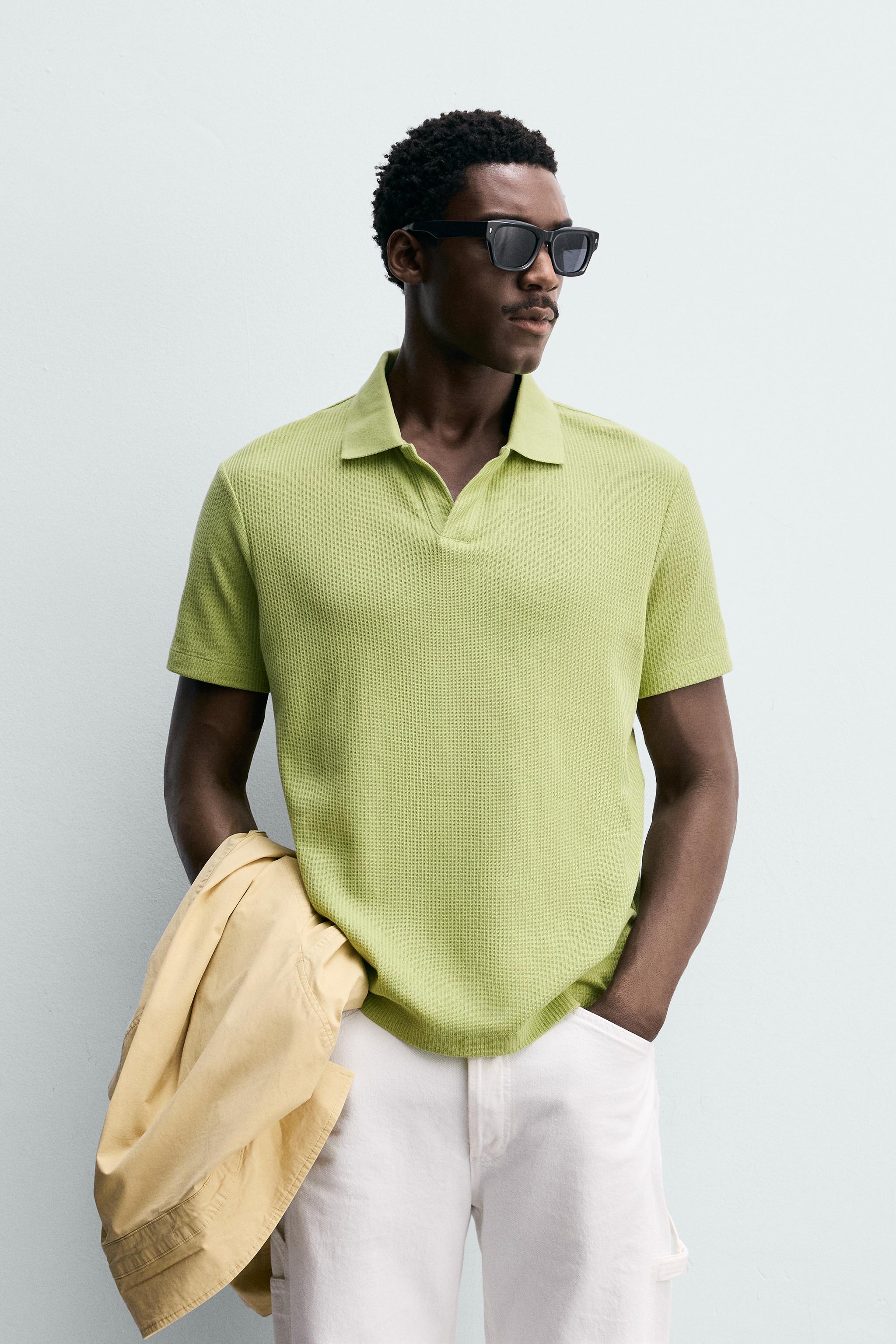 REGULAR FIT COTTON TEXTURED POLO SHIRT — Lime