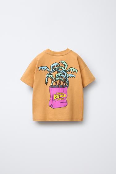 T-SHIRT IMPRIMÉ PALMIERS - Marron clair de Zara - Image 1